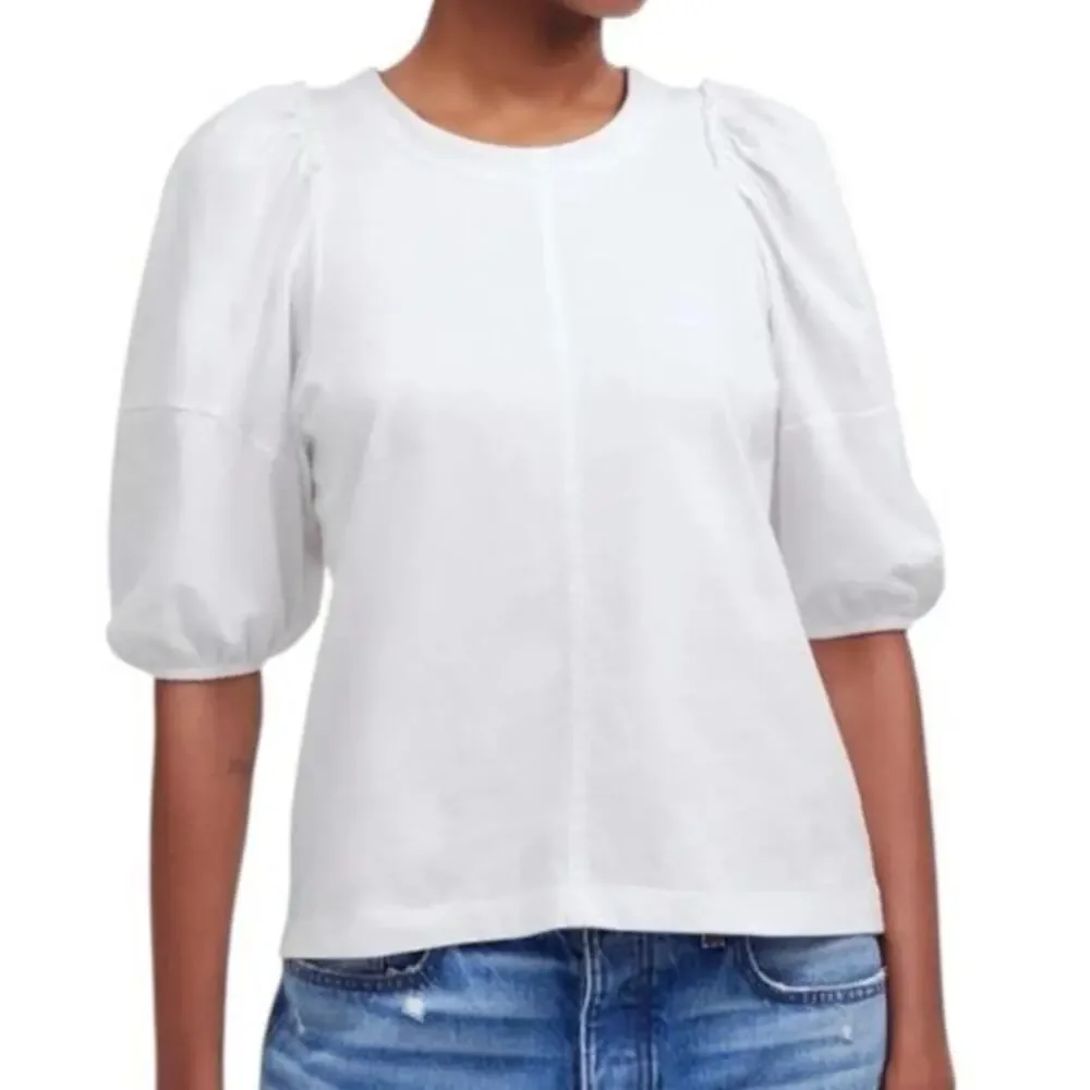 NWT Madewell Puff-Sleeve Tee 100 Percent Cotton White M *Flaw SEE DESCRIPTION